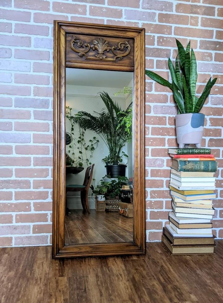 Vintage Solid Oak Mirror Brown Victoria BC Furniture